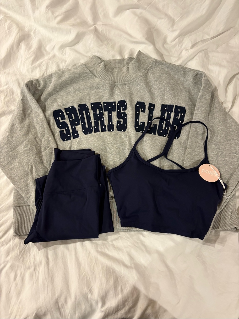 Posie matching Active wear 3 piece set in Navy & Gray